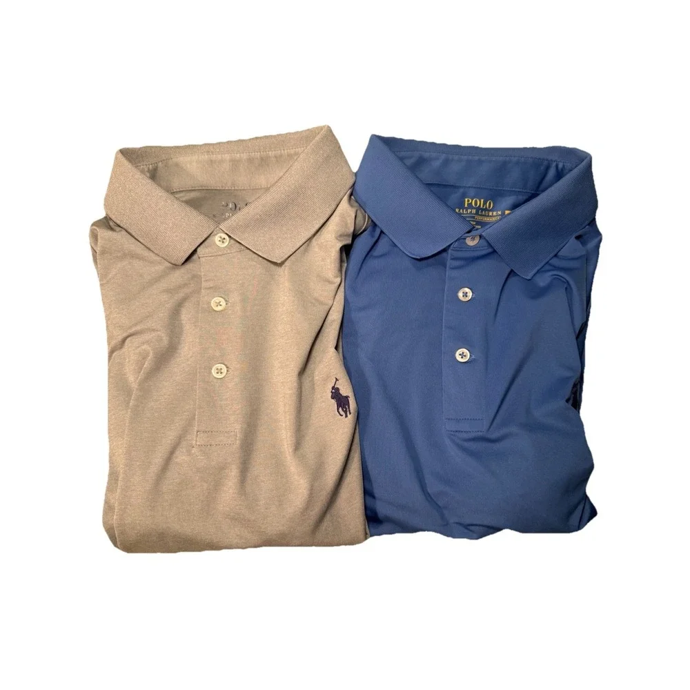 Pair of 2 - Polo Ralph Lauren Performance Polos size L, blue & grey